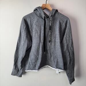 Calvin Klein Women's Fleece Lined Hoodie Sweatshirt Cropped Gray Size XXL